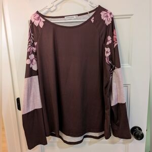 Misslook Women's Floral Long Sleeve Top - Brown and Pink